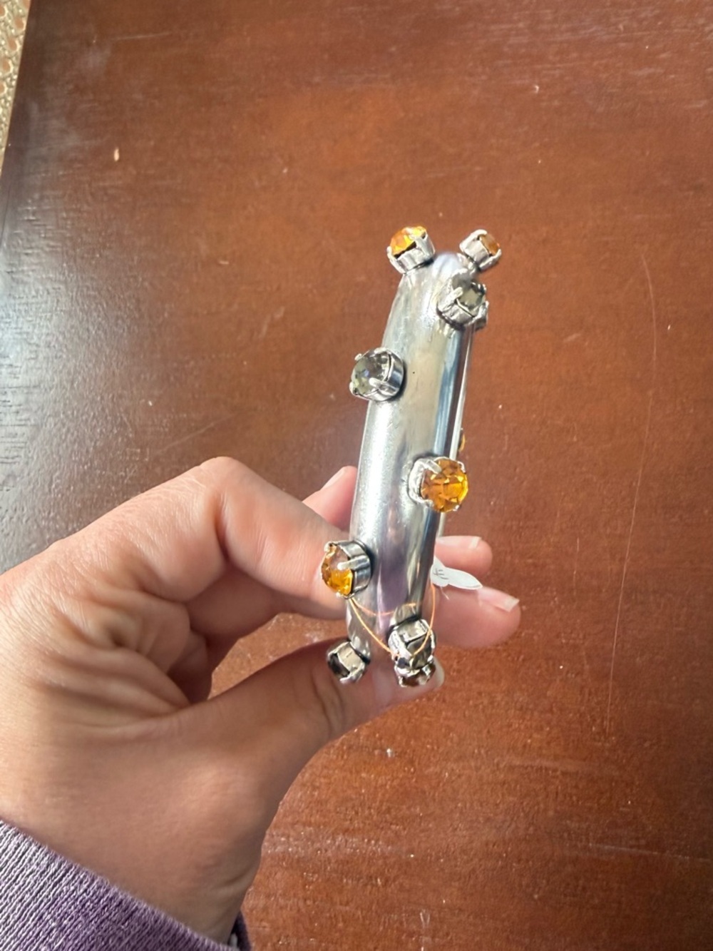 Aris Silver Bracelet with Amber and Clear Rhinestones - Picture 3 of 4